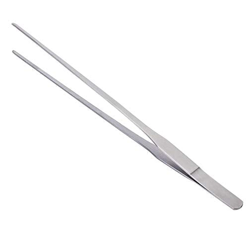 OIIKI Stainless Steel Polished Extra-Long 10.6 inch Tongs Tweezers | Long Tweezers with Precision Serrated Tips for Garden, Kitchen, Indoor & Outdoor - size: 10.6 inch Straight (1 PCS)