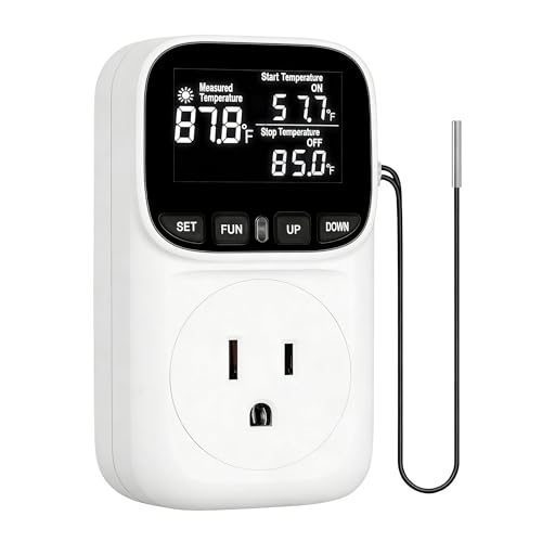 Digital Temperature Controller,15 Amp/1800 Watt Thermostat Socket Plug | VA Display for Heating and Cooling Control Timer,Suitable for Greenhouse Incubators,Homemade Equipment,etc. - color: White
