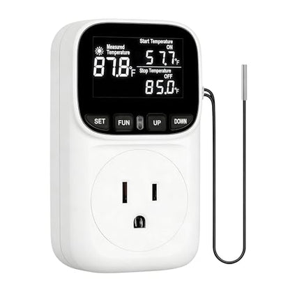 Digital Temperature Controller,15 Amp/1800 Watt Thermostat Socket Plug | VA Display for Heating and Cooling Control Timer,Suitable for Greenhouse Incubators,Homemade Equipment,etc. - color: White