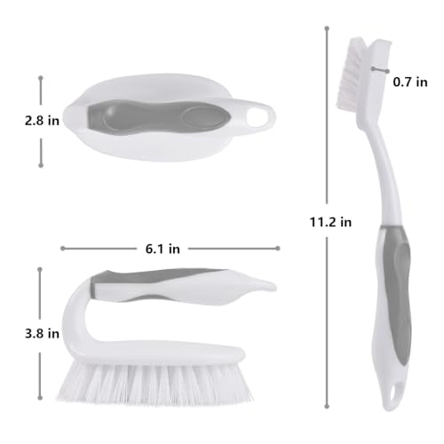 Scrub Brush Set, 4 Pack Deep Cleaning Brush Kit, Gray | 2 Scrub Brush, 2 Tile & Grout Brush with Built-in Scraper, Household Commercial Scrubber for Floor, Shower, Pool Wall, Tub - color: Gray