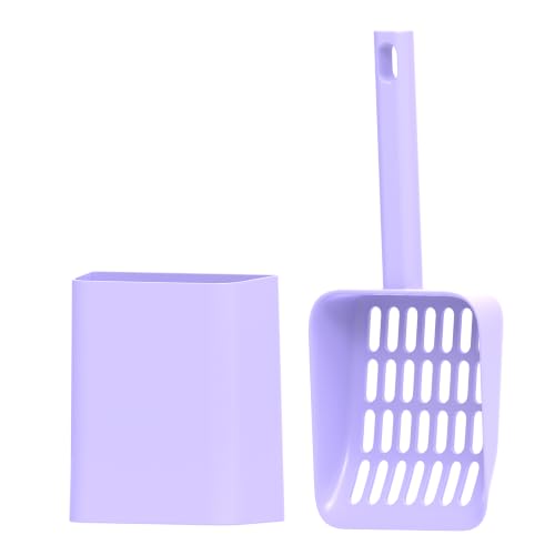 Cat Pooper Scooper, 2 in 1 Cat Litter Scoop with Holder Stand Cat Accessories Cat Supplies Kitty Litter Scoop Heavy Duty and Easy Clean Purple - color: L-purple