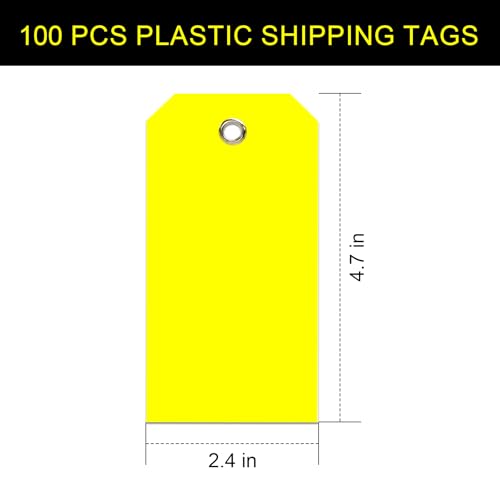100 Pieces Plastic Shipping Tags with Reinforced Wire Blank Heavy Duty Shipping Waterproof Equipment Moving Tags for Luggage Auto Parts Garage Inventory (Yellow, 2.36 x 4.7) - color: Yellow