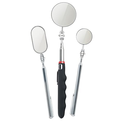 Telescoping Inspection Mirror with Rotating Head,Extendable Mechanic Mirror with Long Handle and Clip-On Design for Mechanics, Dentists, Auto, Boat (2.05in Round &1.18in Round & 1.02 * 1.97in Oval) - style: 3 PCS (Round & Oval)