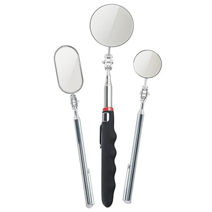 Telescoping Inspection Mirror with Rotating Head,Extendable Mechanic Mirror with Long Handle and Clip-On Design for Mechanics, Dentists, Auto, Boat (2.05in Round &1.18in Round & 1.02 * 1.97in Oval) - style: 3 PCS (Round & Oval)