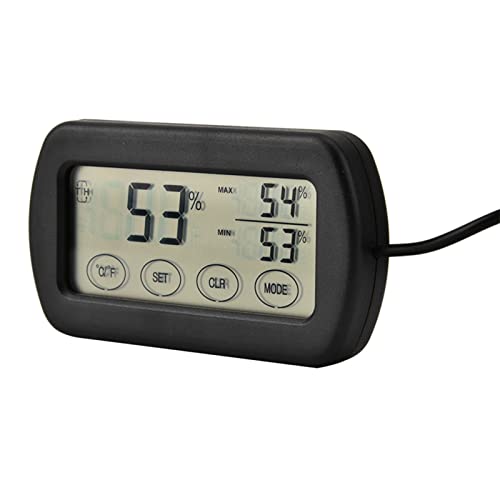 Digital Thermometer Hygrometer with Probe for Egg Incubator Reptile Tank, Indoor Outdoor Temperature and Humidity Gauge with Suction Cup, Min Record, Fahrenheit Celsius Switchable