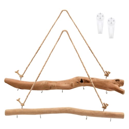 2Pcs 15 Inch Natural Driftwood Decorative Branches Farmhouse Home Wall Hanging Decor Hanging Jewelry Organizers with 5 Hooks Decorative Farmhouse Home Wall Decor