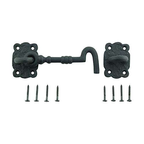 Renovators Supply Manufacturing Door Latch Lock 5.5 in. Black Wrought Iron Hook and Eye Latch for Door with Mounting Hardware - size: 5.5-inch
