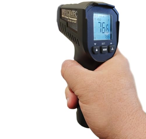 Sper Scientific 800112 Infrared Thermometer Gun, 12:1 Distance-to-Spot Ratio, -58°F to 932°F (-50°C to 500°C), Adjustable Emissivity