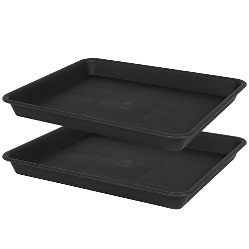 VUWEZ Plant Saucer Growing Tray, Seed Starter Tray Rectangular, Heavy Sturdy Plastic Plant Drainage Saucers, Plant Drip Trays for Pots, Seed Starter Growing Trays (11 x 9 inch, 2 Pack) - color: Black, size: 11'' x 9'' x 1.2'' (2 pack)