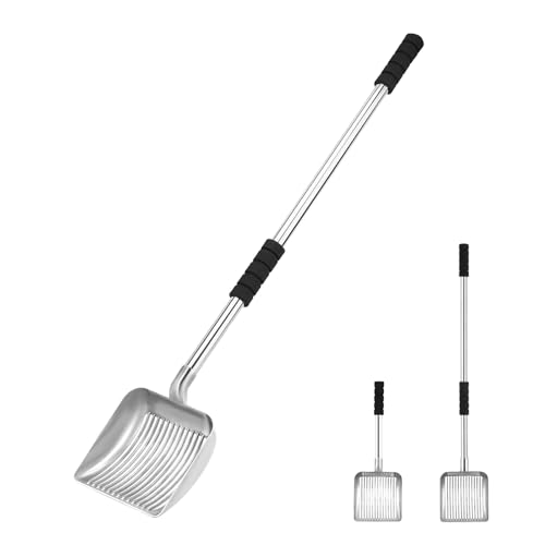 Metal Cat Litter Scoop - Removable Long Handle Cat Litter Scooper (16in-3in),Large Deep Shovel Litter Scoop with Foam Grip, Easy Clean for Multi-Cat Household-No Bending Back - size: 16in-31in（New Design）