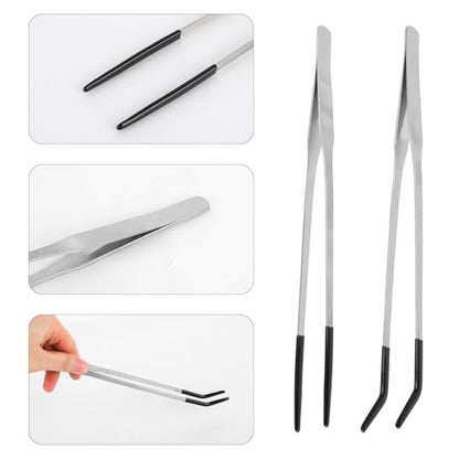 4pcs Reptile Feeding Tongs, Stainless Steel Straight Curved Reptile Feeding Tweezers with Rubber Tips for Bearded Dragons Snake Lizards Gecko