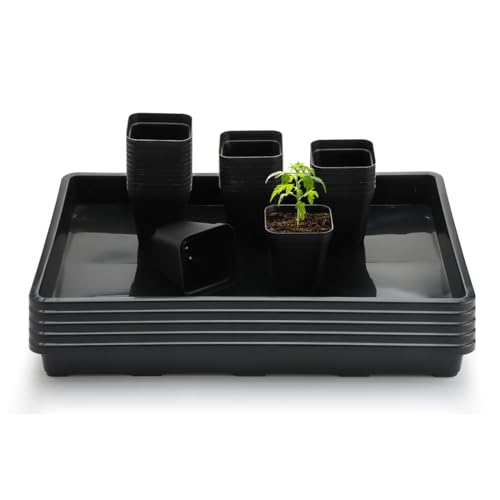 RooTrimmer 2.8 inch (7CM) Square Nursery Pots 120pcs with 5 Pack Seed Starter Trays, Durable Plastic Flat Seedling Tray (17"x11"x2") for Carrying and Holding Plant Nursery Pot (Black) - size: 2.8" Pots-120P + 17.3" x 11.8" x 1.8" Trays-5P