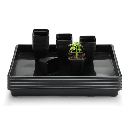 RooTrimmer 2.8 inch (7CM) Square Nursery Pots 120pcs with 5 Pack Seed Starter Trays, Durable Plastic Flat Seedling Tray (17"x11"x2") for Carrying and Holding Plant Nursery Pot (Black) - size: 2.8" Pots-120P + 17.3" x 11.8" x 1.8" Trays-5P