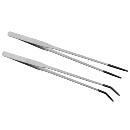 Booge 2 Pcs Stainless Steel Reptile Feeding Tongs with Rubber Tip, 11.8 Inch Straight and Curved Extra Long Tweezers for Lizards, Bearded Dragon, Snake