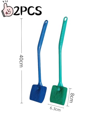 Double Sided Sponge Brush Cleaner, 2PCS, Long Handled | Fish Tank Brush, Aquarium Cleaning Tools, Fish Tank Glass Cleaner, Suitable for Glass Aquariums and Home Kitchens