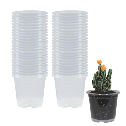 48 Pack 5 Inch Clear Nursery Pots with Drainage Plant Pots for Plants Transparent Potting Containers for Plants Seeding Starter Pot(Clear, 5 Inch 48 Pcs) - size: 5 Inch 48 Pcs