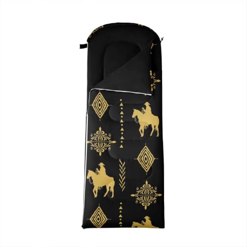Erosebridal Sugar Skull Kids Sleeping Bag Southwestern Aztec Western Camping Blanket for Hiking Travel Hunting Sleep Bag - color: Black Yellow Gold 12