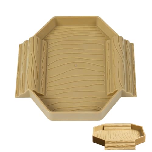 Turtle Water Bowl Decorative Reptile Feeding Dish | Anti-slip Turtle Bath Tub with Ramp for Snake, Tortoise, Gecko, Terrarium, Tank Decor - color: Beige yellow