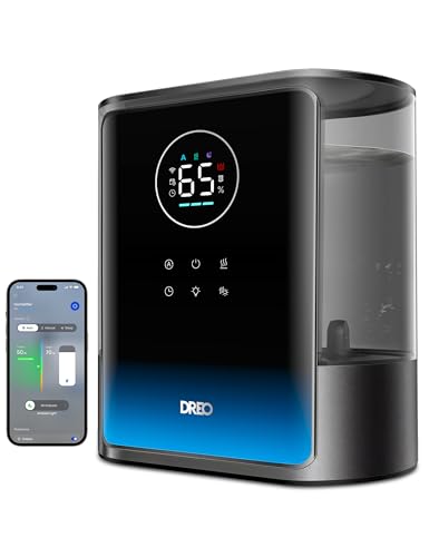 DREO 8L Smart Humidifier Large Room, 80H Runtime, Warm & Cool Mist, HM717S | Up to 600ft², Precise Humidity Control, 1500+RGB Light, 28dB, Humidifiers for Bedroom, Plants, Baby, Supports APP/Voice/Alexa - color: Black