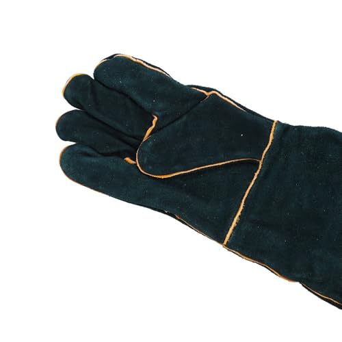 Animal Handling Gloves Thick Cowhide and Canvas 23.62 in Long Dark Green for Dog Cat Bird Lizard Training