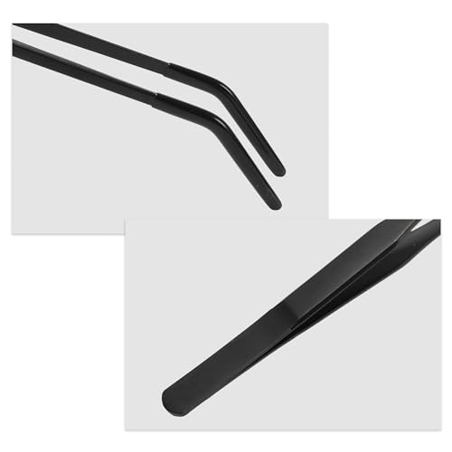 Reptile Feeding Tongs, Stainless Steel Lizard Feeding Tongs, Aquarium Curved Feeding Tweezers for Reptiles with Rubber Tip, Terrarium Feeding Tongs for Gecko, 10.63" Length, Black - size: 10.63"