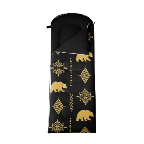 Erosebridal Sugar Skull Kids Sleeping Bag Southwestern Aztec Western Camping Blanket for Hiking Travel Hunting Sleep Bag - color: Black Yellow Gold 17