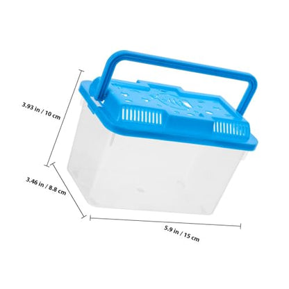 Small Turtle Tank with Lid and Plastic Aquarium Box Portable Handheld Fish Bowl for Reptiles and Hamster Transport in Medium Blue with Fish Pattern
