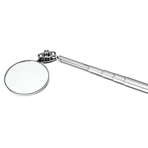 Performance Tool W9103 1-1/8 in. Round Telescoping Inspection Mirror | Automotive mechanics inspection tool. Extends from 6.5 to 18.5 inches. Double ball joint swivel. Pocket clip - size: 1.1"L x 5.1"W
