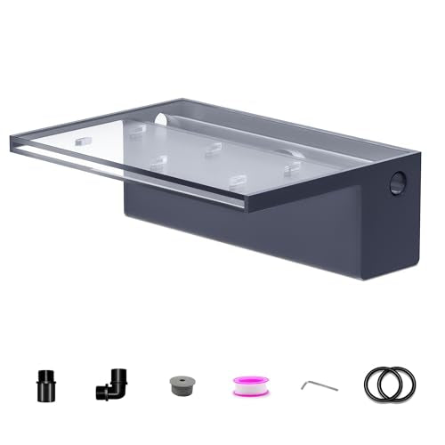 Pool Fountain, LONGRUNNEW Transparent Acrylic Pool Waterfall Spillway with Pipe Connector Kits for Indoor/Outdoor Decorative, 11.8 Inches Pool Water Feature for Garden Patio, Backyard Koi Pond Decor - size: 12 INCH-Wider