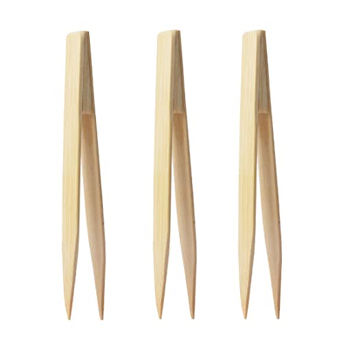 Bamboo Tweezers Anti Static 5.9" (Packs of 3) for Art, Craft, Gold Leaf Sheet, Gold Flake, Foil, Reptile Feeding Tongs - color: Bamboo Tweezers