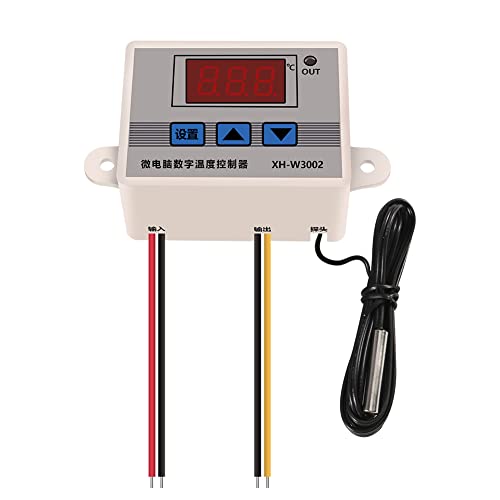 2PCS XH-W3002 Digital Temperature Controller -50 to 110 °C Programmable Heating Cooling Thermostat LED Display Thermostat Control Switch and NTC 10K Thermistor Sensors with Waterproof Probe