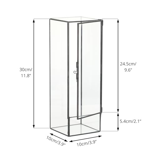 NCYP Closed Glass Terrarium with Door - 3.9x3.9x11.8 Inches Rectangular Tall Planter Box for Fern, Succulent Plants, Home Garden Tabletop Decor, Handmade (Terrarium Only) - size: 3.9x3.9x11.8 inches