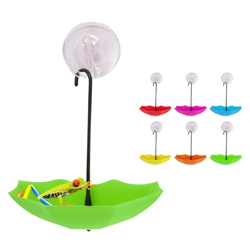 SnowTing 6 PCS Frog Habitat Platform with Suction Cup, Multiple Colors Cute Plastic Umbrella Wall-Mounted Tank Decoration Tree Frog Terrarium Accessories for African Dwarf Frog, Toad