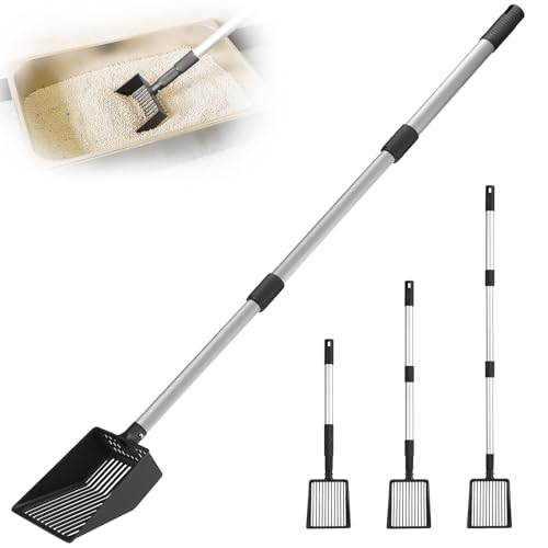 Cat Litter Scoop, Deep Shovel with Metal Long Handle, 21"-39.5" Telescopic & Adjustable Heavy Duty Fast Sifting Shovel Kitty Litter Scooper for Sifting Cats Litter - size: 21-39.5 inch