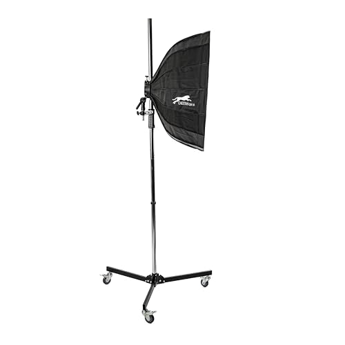 Cheetah Stand Pistol Grip Light Stand with Castors with Sliding Arm & Chrome Plated. Max Weight of 15lbs & 6.5 Max Height.