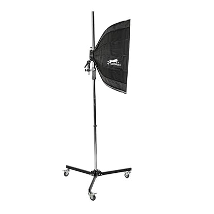 Cheetah Stand Pistol Grip Light Stand with Castors with Sliding Arm & Chrome Plated. Max Weight of 15lbs & 6.5 Max Height.