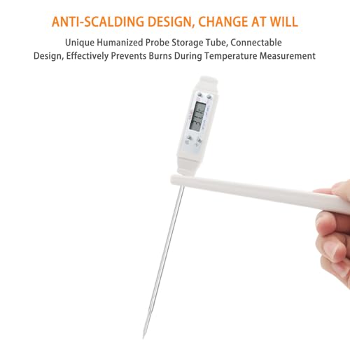 Meat Thermometer, Waterproof Digital Food Thermometer Instant Read with 120mm Long Probe, Automatic Calibration, Kitchen Cooking Thermometer for BBQ, Grill, Water Temperature(Black) - color: Black
