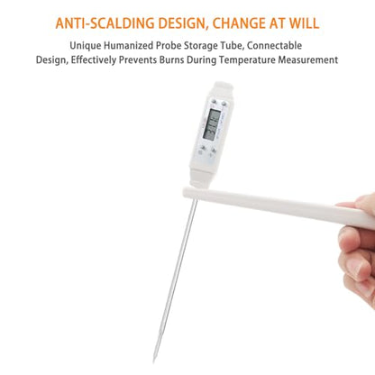 Meat Thermometer, Waterproof Digital Food Thermometer Instant Read with 120mm Long Probe, Automatic Calibration, Kitchen Cooking Thermometer for BBQ, Grill, Water Temperature(Black) - color: Black