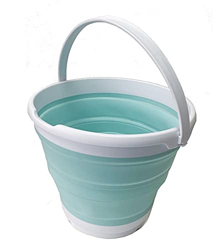 SAMMART 10L (2.6 Gallon) Collapsible Plastic Bucket - Foldable Round Tub - Portable Fishing Water Pail - Space Saving Outdoor Waterpot, Size 33cm Dia (1, White/Lake Green) - color: White/Lake Green