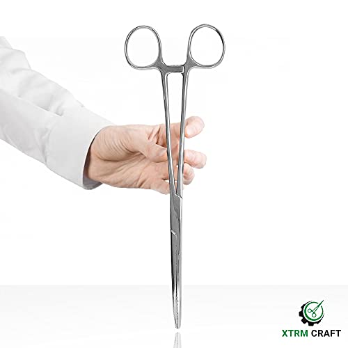 Pean Hemostat Straight and Curved Multipurpose Locking Tweezer Clamps Serrated, Stainless Steel - Hemostats for Nurses, Fishing Forceps, Crafts and Hobby - style: Straight