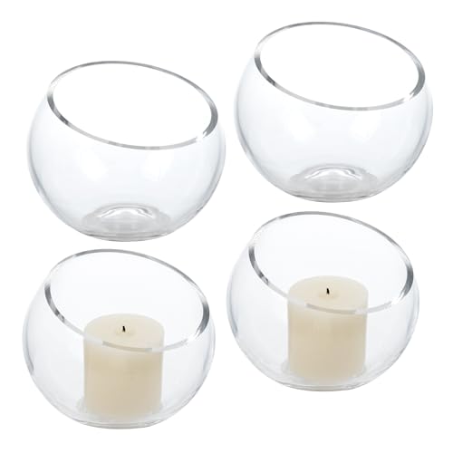 MyGift Premium Hotel Series 5 Inch Round Clear Glass Air Plant Terrariums, Mini Candy Bowl Jars, Tealight Candle Holders, Succulent Cactus Vases, Set of 4 - size: Set of 4 (Round)