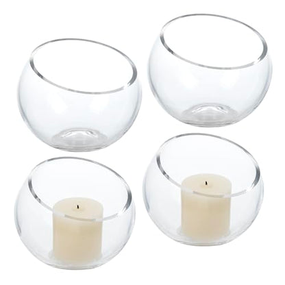 MyGift Premium Hotel Series 5 Inch Round Clear Glass Air Plant Terrariums, Mini Candy Bowl Jars, Tealight Candle Holders, Succulent Cactus Vases, Set of 4 - size: Set of 4 (Round)