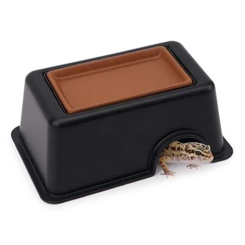 Hypeety Reptile Hide Box Small Animal Hide Cave for Snakes Lizards Geckos | Smooth surface, with pottery sink, maintain humidity, helps peeling, hollow design at the top, easy to clean, balck, 3-in-1