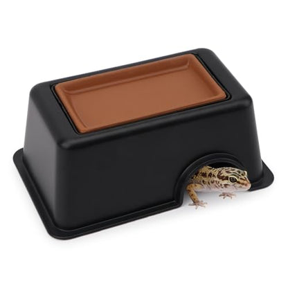 Hypeety Reptile Hide Box Small Animal Hide Cave for Snakes Lizards Geckos | Smooth surface, with pottery sink, maintain humidity, helps peeling, hollow design at the top, easy to clean, balck, 3-in-1