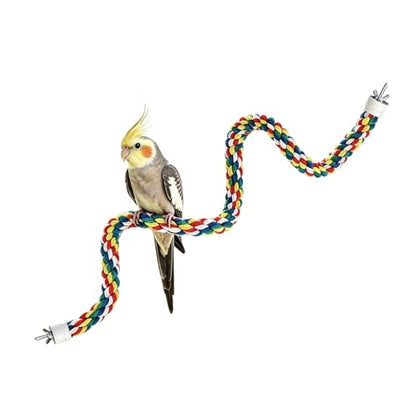 31.5'' Bendable Climbing Bird Rope Perch for Cage, Metal Nut | Bird Cage Accessories, Cotton Rope, Colorful Fun Bungee Toy, For Parrot