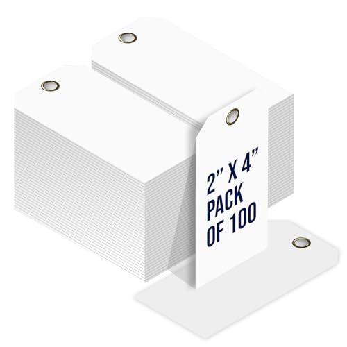 Tags 4 Less 15 Mil Waterproof Plastic Tags, Pack of 100 – 2” x 4” Heavy Duty Plastic Tags for Labeling, Outdoor Tagging, Equipment Labeling, Luggage, Valves & More (White) - color: White, size: 2" x 4"