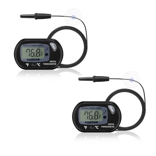 DaToo Aquarium Thermometer with Large LCD Display Fahrenheit/Celsius(℉/℃) Fish Tank Thermometer for Aquarium Reptile Terrarium Digital Water Thermometer with Suction Cup(2 Pack) - size: 2 Pack
