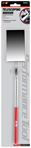 Performance Tool W86011 2 in. Telescoping Inspection Mirror | Automotive and mechanics mirror. Extends from 12-3/4 to 19-1/4 inches. 360-degree swivel. Non-slip vinyl coated handle - size: 19.3"L x 2"W
