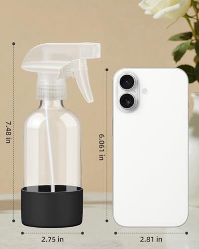 Worldgsb 2 Pack Glass Spray Bottles 8 oz, Empty Refillable Containers with Silicone Sleeve Protection, Glass Spray Bottles for Cleaning Solutions, Hair and Plants with Adjustable Nozzles Black - color: Black, size: 2 Pack