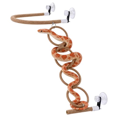 Reptile Climbing Rope Ladder with Strong Suction Cups Natural Hemp Vine Hammock & Window Bird Perch Swing for Corn Snakes, Lizards, Geckos, and Parrots - Terrarium Habitat Accessories